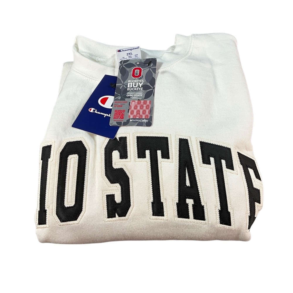 Champion Ohio State Buckeyes Sweatshirt Mens 2XL White New NCAA Tackle Twill - Picture 8 of 8